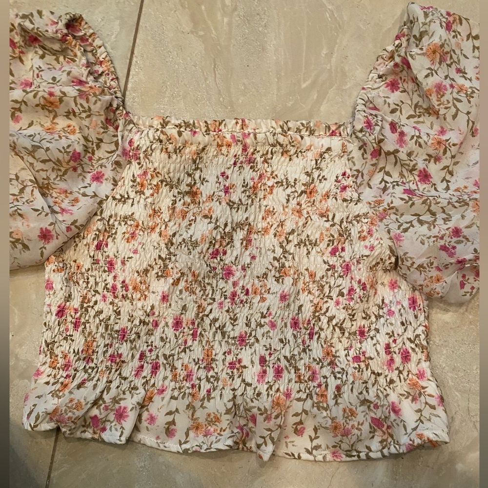 Floral Off-Shoulder Blouse in Pink and Cream